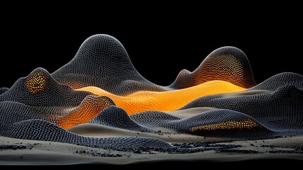 Poster - Mesmerizing abstract landscape featuring glowing mesh patterns that seem to dance and undulate across the rippling desert dunes creating a calming and serene atmosphere