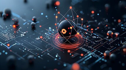 Poster - Visually striking 3D depicting a glowing mesh representation of an atom with trails of light showcasing the orbiting electrons