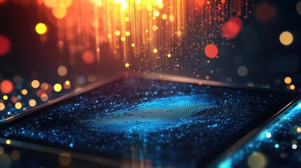 Wall Mural - glowing microchip with digital data streams in abstract neon colors