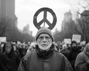 Crowd protesting anti-war demonstration