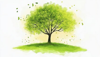 Wall Mural - Vector watercolor spring tree banner with green leaves