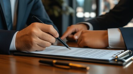 The Deal is Sealed: A close-up shot of a businessman signing a contract, symbolizing the culmination of a successful negotiation, showcasing the power of agreement and commitment. 