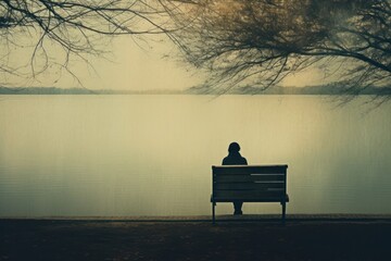 Canvas Print - A woman sitting on a bench reading a book outdoors nature contemplation.