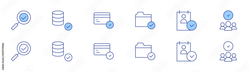 Approval icon set in two styles, Duotone and Thin Line style. Editable ...