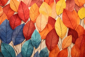 Wall Mural - Autumn leaves art pattern plant.