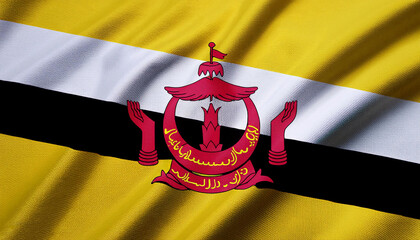 Brunei Darussalam flag waving in the wind. Cloth fabric texture ensign background. Use it for national day and country occasions concept