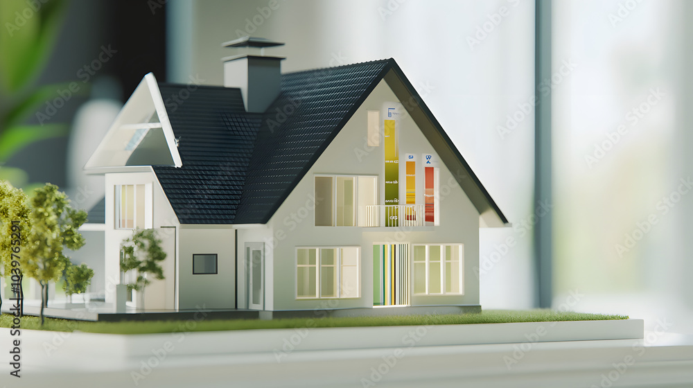 modern house model featuring an energy efficiency rating scale on its ... - Tilt Penthouse Energy Efficiency Measures