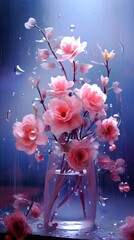 Canvas Print - Rain scene with flower valentines-day graphics glass blossom.