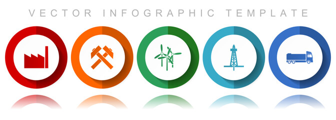 Aufkleber - Industry and technology vector icon collection, miscellaneous icons such as factory, mining, wind energy, oil and truck, flat design infographic template in eps 10