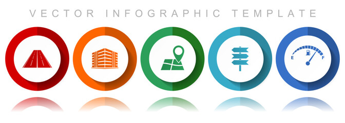 Poster - Travel vector icon collection, miscellaneous icons such as road, building, navigation, signpost and fuel gauge, flat design infographic template in eps 10