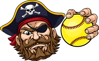 Wall Mural - A pirate man softball sports team cartoon mascot