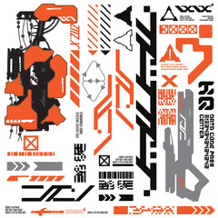 Wall Mural - cyberpunk y2k 2000s gaming futuristic icon pattern set collection template hud for branding fashion 