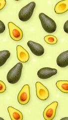 Wall Mural - Fresh avocado pattern on light green background isolated with white highlights, png