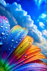 Wall Mural - rainbow flower with dew and bright vivid sky