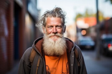 Canvas Print - Portrait of a handsome senior man with long white beard and mustache in an urban context