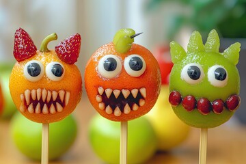 halloween fruit monsters on sticks