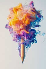 Wall Mural - A floating pencil with an abstract  colourful smoke