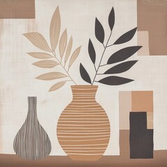 Minimalist still life with brown vases and abstract shapes