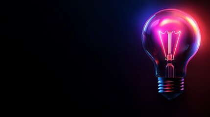 Wall Mural - a glowing light bulb with pink and blue neon light on a black background.