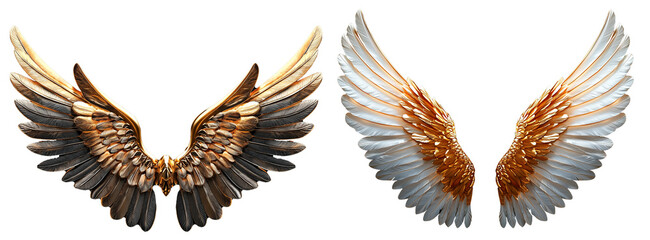 Aufkleber - Golden wings with intricate details, showcasing stunning blend of colors and textures. These wings are beautifully designed, evoking sense of elegance and majesty.png transparent background