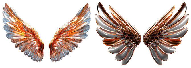 Fototapete - Stunning rose gold wings with intricate details, isolated on white background, create captivating visual effect. png transparent background