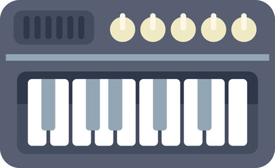 Electronic piano keyboard showing musical keys and control knobs for volume and sound adjustment