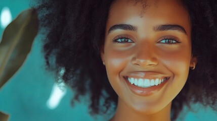 Sticker - Smiling Woman with Natural Beauty and Vibrant Expression