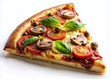 © Four888 - Authentic Italian Pepperoni and Mushroom Pizza Slice on White Background for Food Lovers