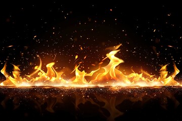 Bright flames and sparks on dark background