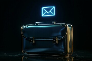 A modern briefcase with a floating email icon above, representing digital communication and professionalism. 