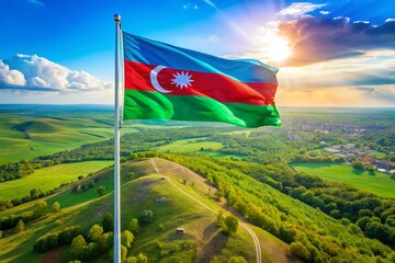 Azerbaijan National Flag in Vibrant Colors Captured from Above