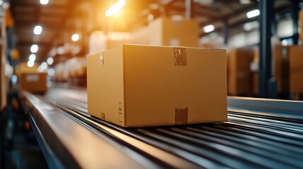 Poster - Package on Conveyor Belt in Modern Warehouse