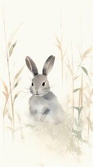 Canvas Print - Rabbit with grass chinese brush rodent animal mammal.