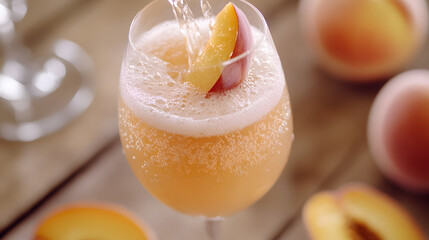 A Close-Up Perspective of a Bellini Cocktail Capturing the Freshness and Indulgence of Every Gathering