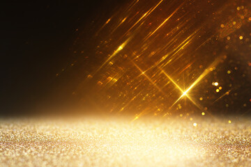 Wall Mural - abstract glitter black and gold lights background. de-focused