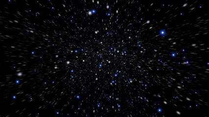 Wall Mural - Zoom through stars in deep space, with bright blue and white light trails