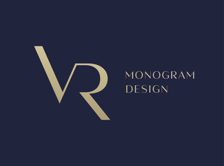 VR letter logo icon design. Classic style luxury initials monogram.