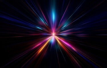 Aufkleber - Abstract colorful rays converge in the center, radiating outward against a black background.