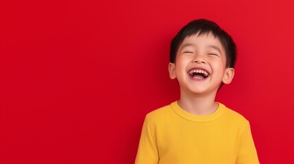 Asian boy smile on flat background