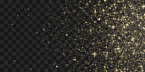 Wall Mural - Vector gold glitter particles with texture. Shimmering gold particles with a shine effect on a transparent background. Amber-colored stardust particles on a png background. Golden burst of confetti