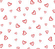 © WizardlyDsgn - All over seamless vector repeat pattern with ditsy small red hand drawn doodle hearts tossed on white background. Simple cute Valentines day background