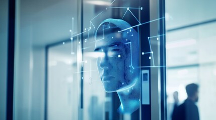 Poster - A cutting-edge biometric security installation with facial recognition scanners and access control systems, Security style, photo of