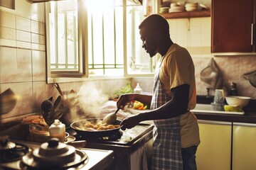 Canvas Print - African American kitchen cooking food.