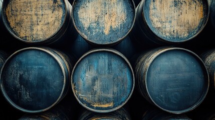 Wall Mural - Rustic Wooden Barrels Stacked in a Row