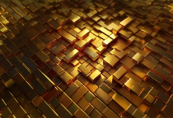 Aufkleber - A close-up view of a stacked, geometric pattern of shiny, golden blocks.