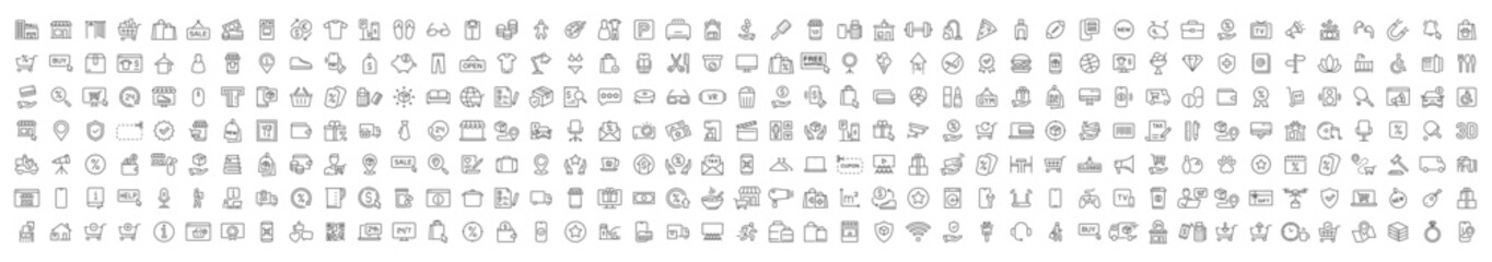 Wall Mural - shopping and e-commerce web icons in line style. online shopping, digital marketing, delivery, coupo