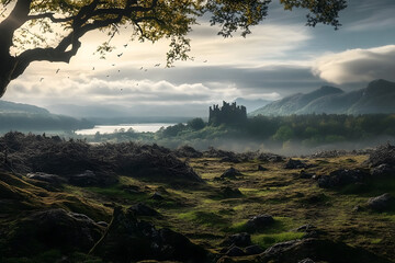 Wall Mural - Medieval landscape outdoors nature.