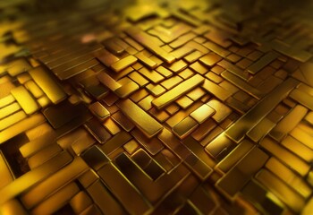 Poster - Golden rectangular shapes arranged in a pattern that create depth and dimension.