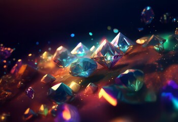 Poster - A collection of iridescent gemstones on a dark, textured surface.