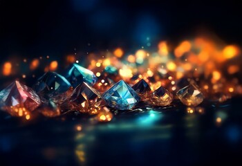 Poster - Crystals with a soft, orange glow, reflecting light on a dark background.